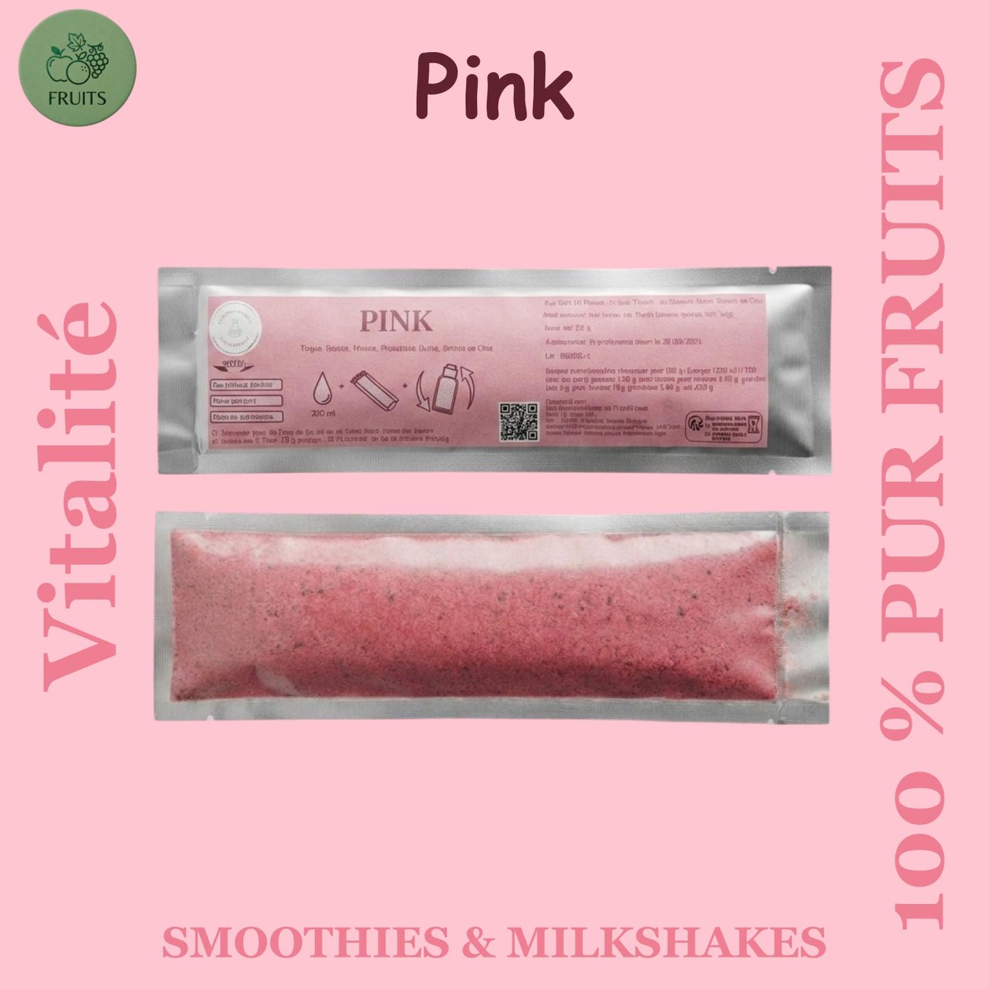Préparation pour Smoothie & Milkshake | Pink | Vitalité - 100 % Pur Fruits