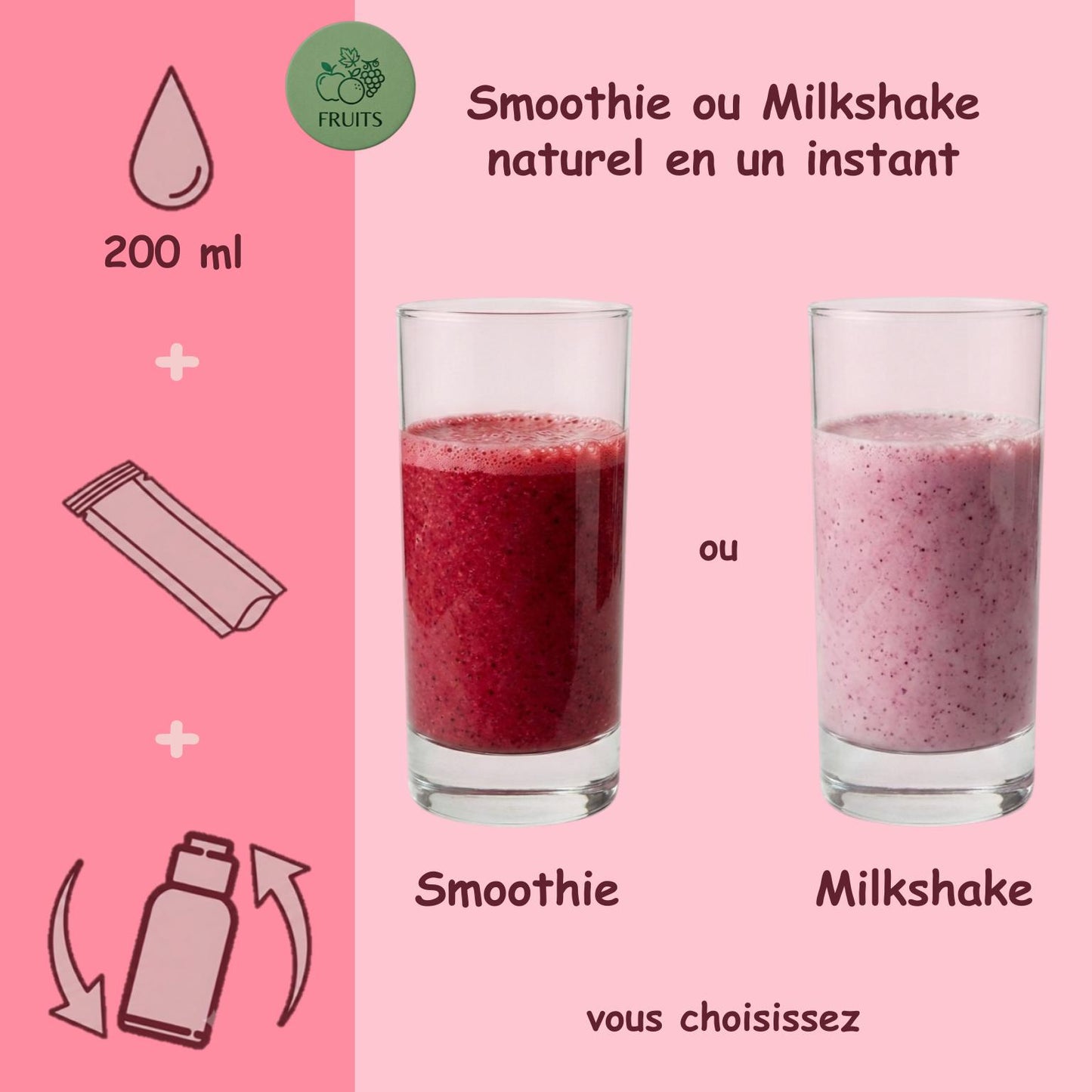 Préparation pour Smoothie & Milkshake | Pink | Vitalité - 100 % Pur Fruits