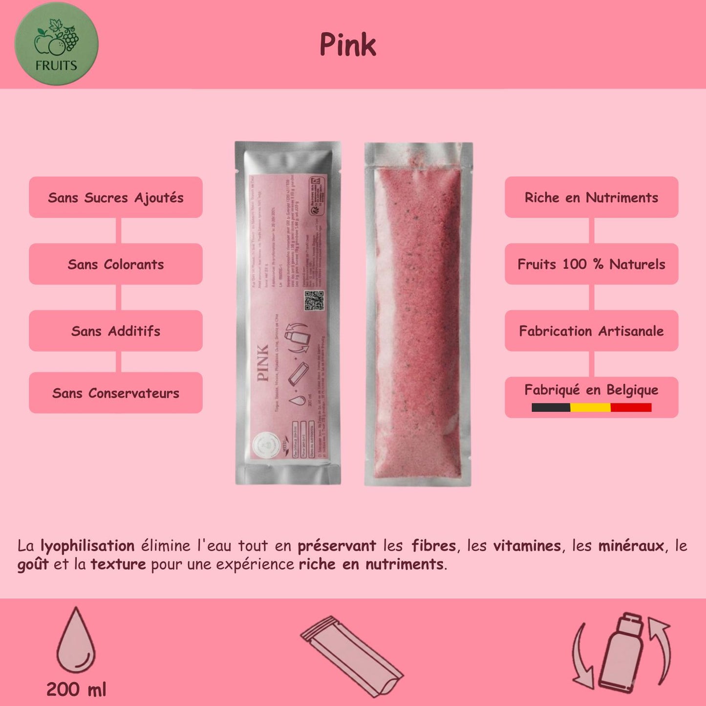 Préparation pour Smoothie & Milkshake | Pink | Vitalité - 100 % Pur Fruits
