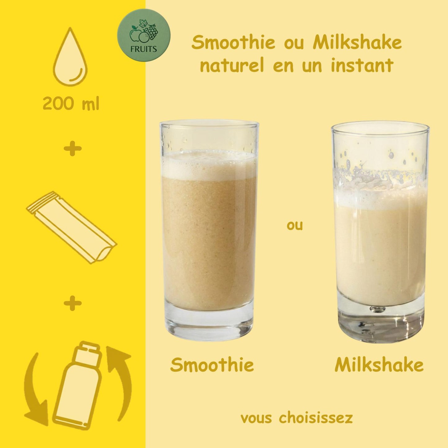 Préparation pour Smoothie & Milkshake | Yellow | Vitalité - 100 % Pur Fruits