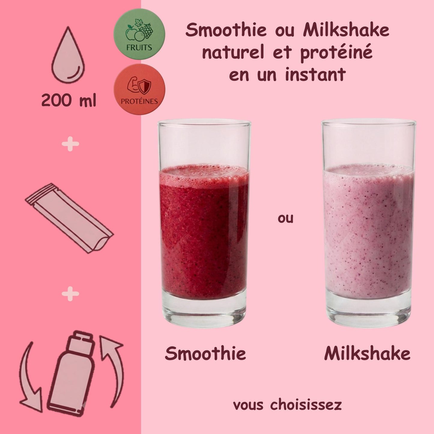 Préparation pour Smoothie & Milkshake | Pink | Énergie - Fruits & Protéines