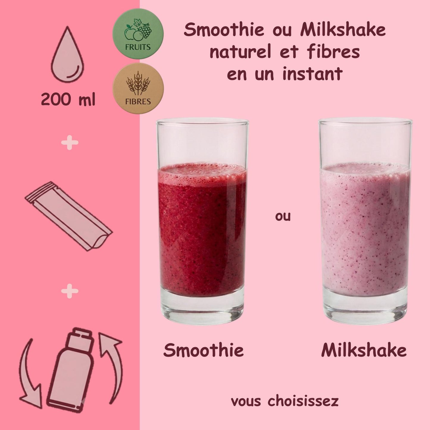 Préparation pour Smoothie & Milkshake | Pink | Complet - Fruit & Fibres