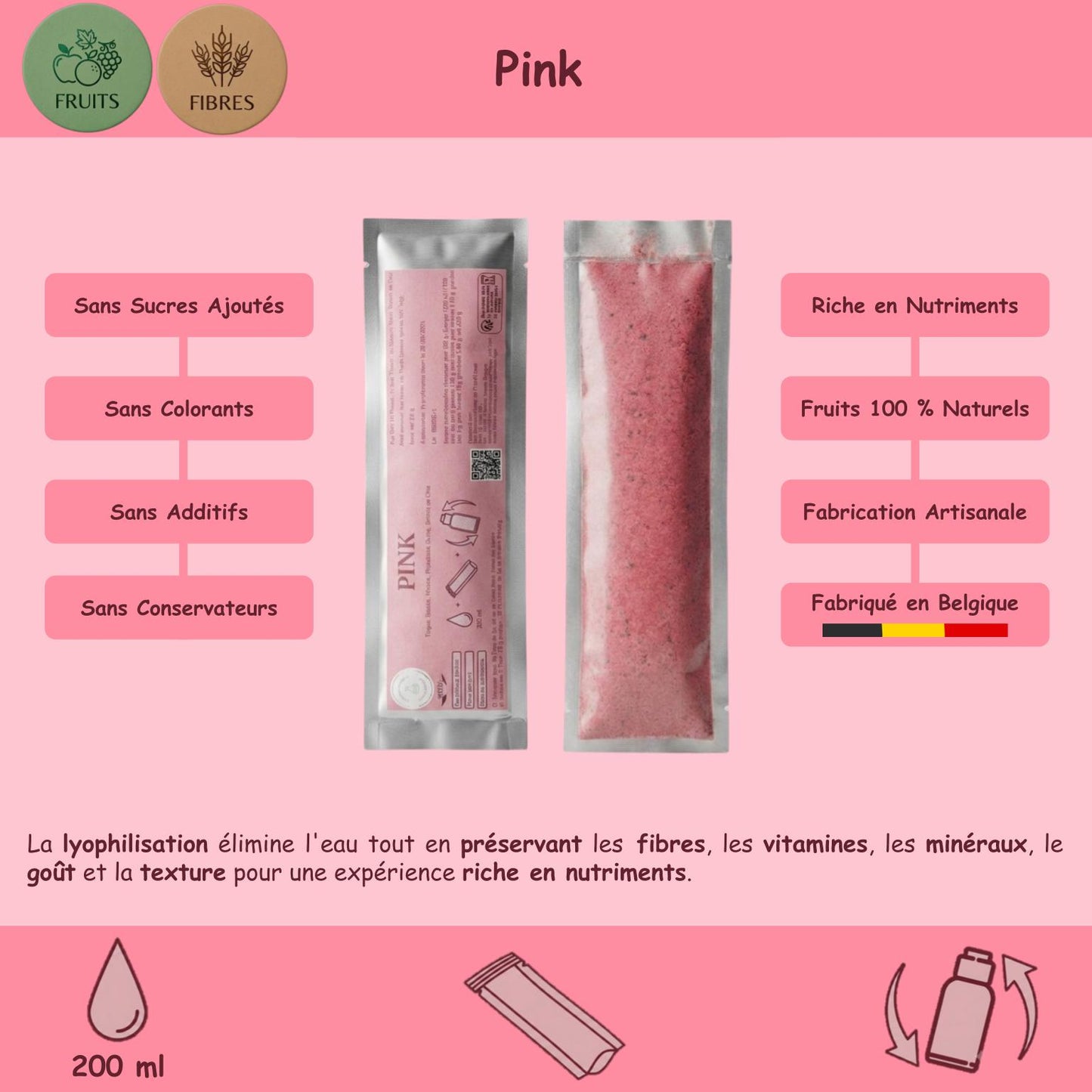 Préparation pour Smoothie & Milkshake | Pink | Complet - Fruit & Fibres